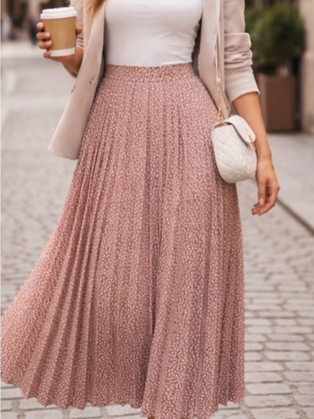 Max Studio Dusty Rose Pleated Midi Skirt